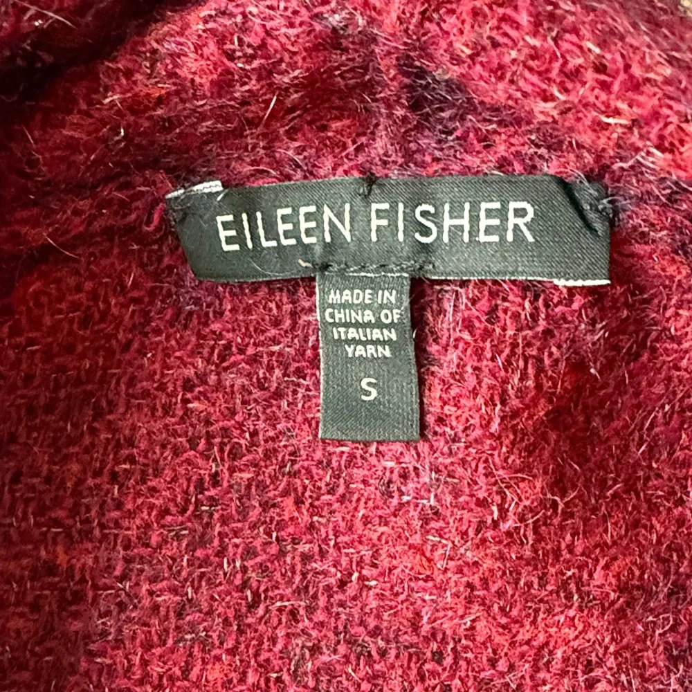 Eileen Fisher Cranberry Red Lightweight Wool/Mohair Open Cardigan Size Small - Picture 3 of 10